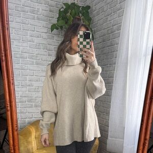Free People Cream Turtleneck Tunic Sweater